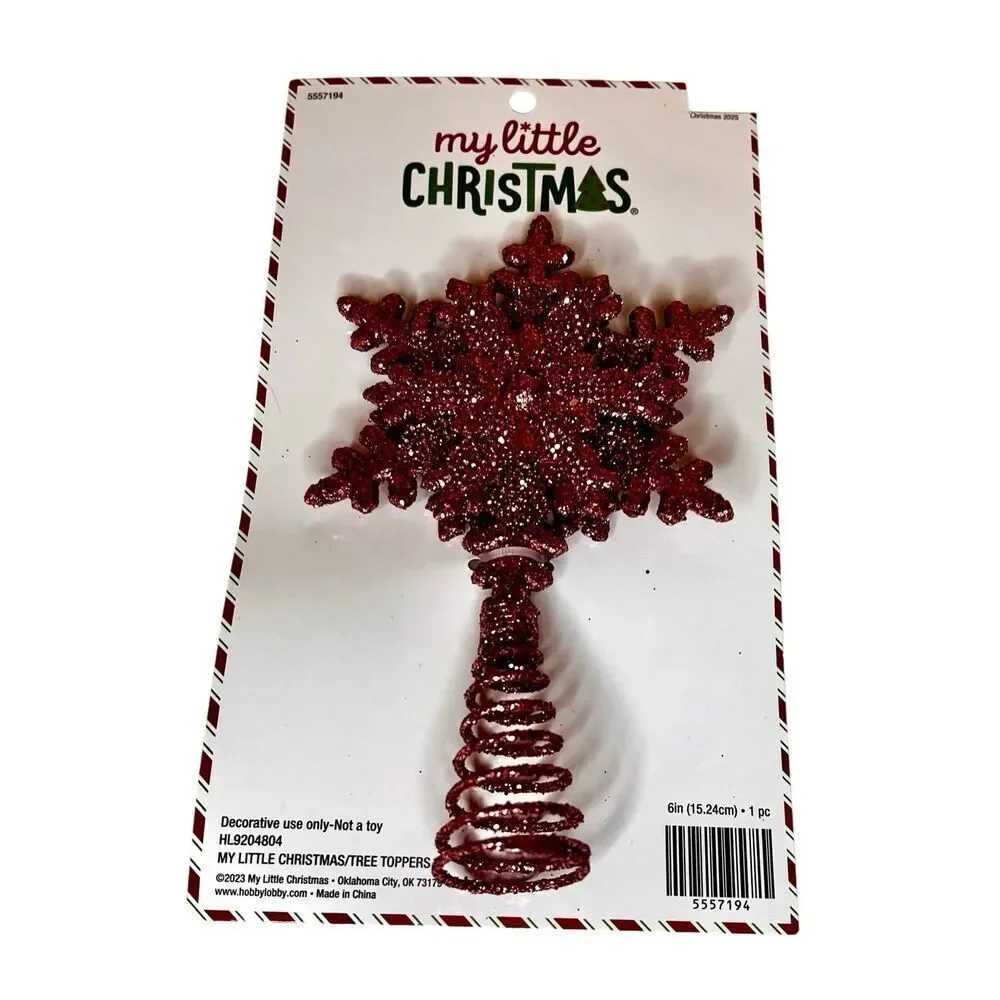 Pink Snowflake Mini Tree Topper Christmas Glitter Decor Metal Spiral New W Tags